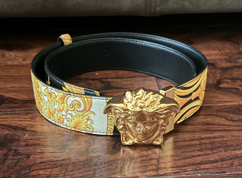 $895 NWT Versace Reversible Heritage Barocco Palazzo Medusa Head Buckle 34/90
